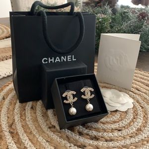 Chanel Earrings - Gold, Pearly White & Crystal (AUTHENTIC + Receipt Included)